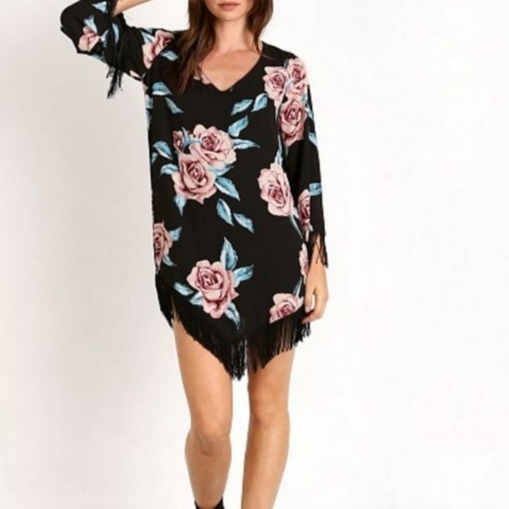 Show me your Mu mu above the knee floral dress with the fringes